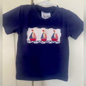 Navy Sailboat Smocked T-shirt, size 12m (fits like 18m)